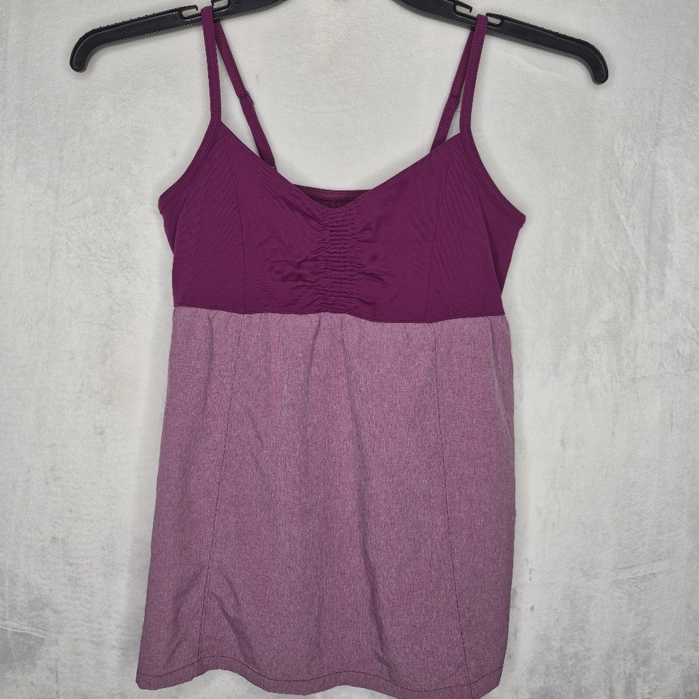 Athleta Babydoll Cami Tank Top Burgundy Mauve Smocked Boho Spaghetti Strap Small